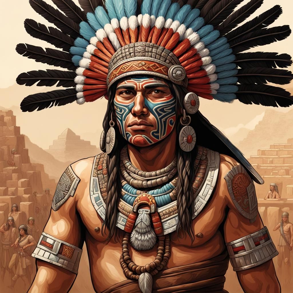 Aztec Warrior in the Modern Era: Detailed Art