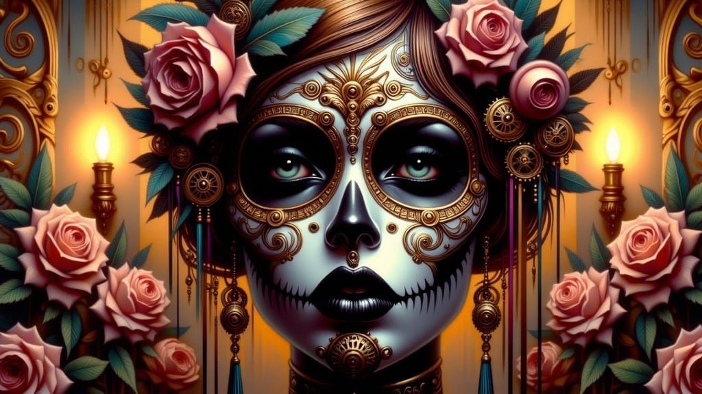 Day of the Dead Sugar Skull in Copper and Gold