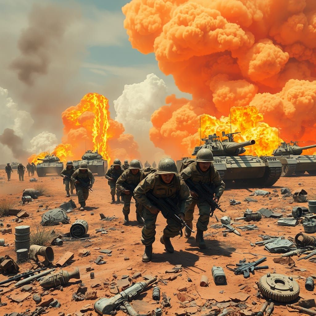 Dystopian Battlefield Landscape with Armored Vehicles