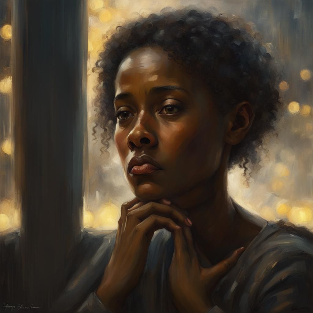 Young Woman Thinker in Blade Runner Aesthetic