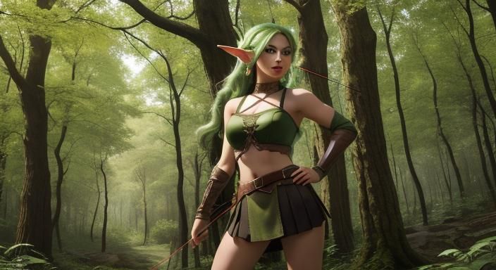 Elf Huntress in an Alien Forest
