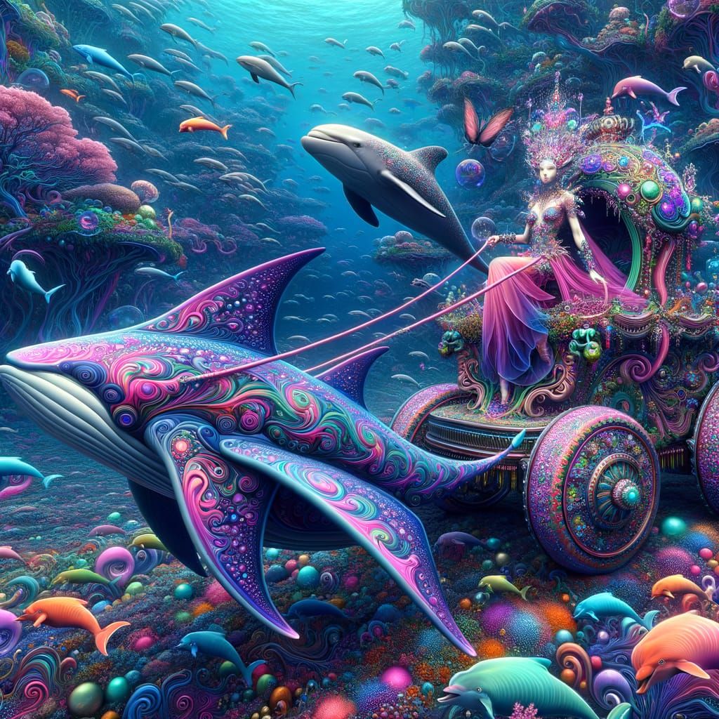Pixie Goddess in Underwater Chariot, Hyperrealistic
