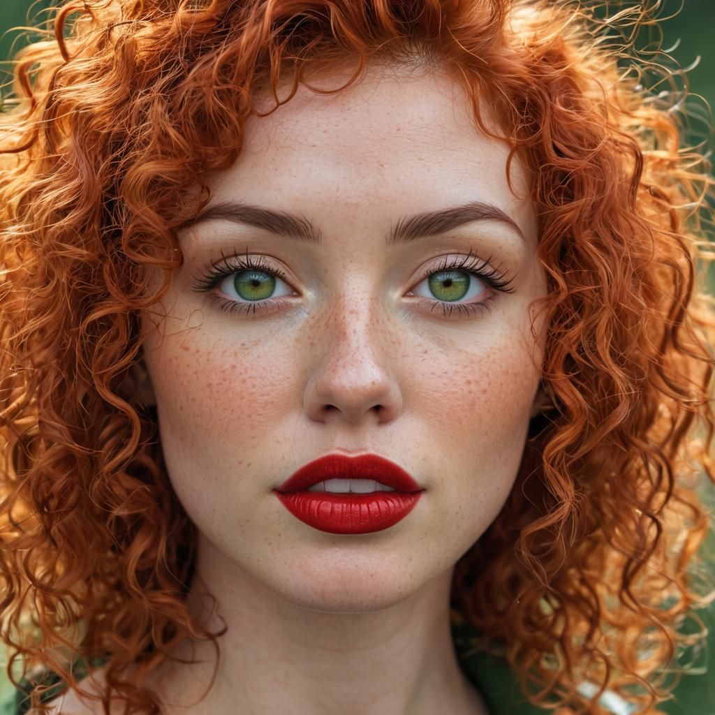 Vibrant Redhead with Bright Green Eyes