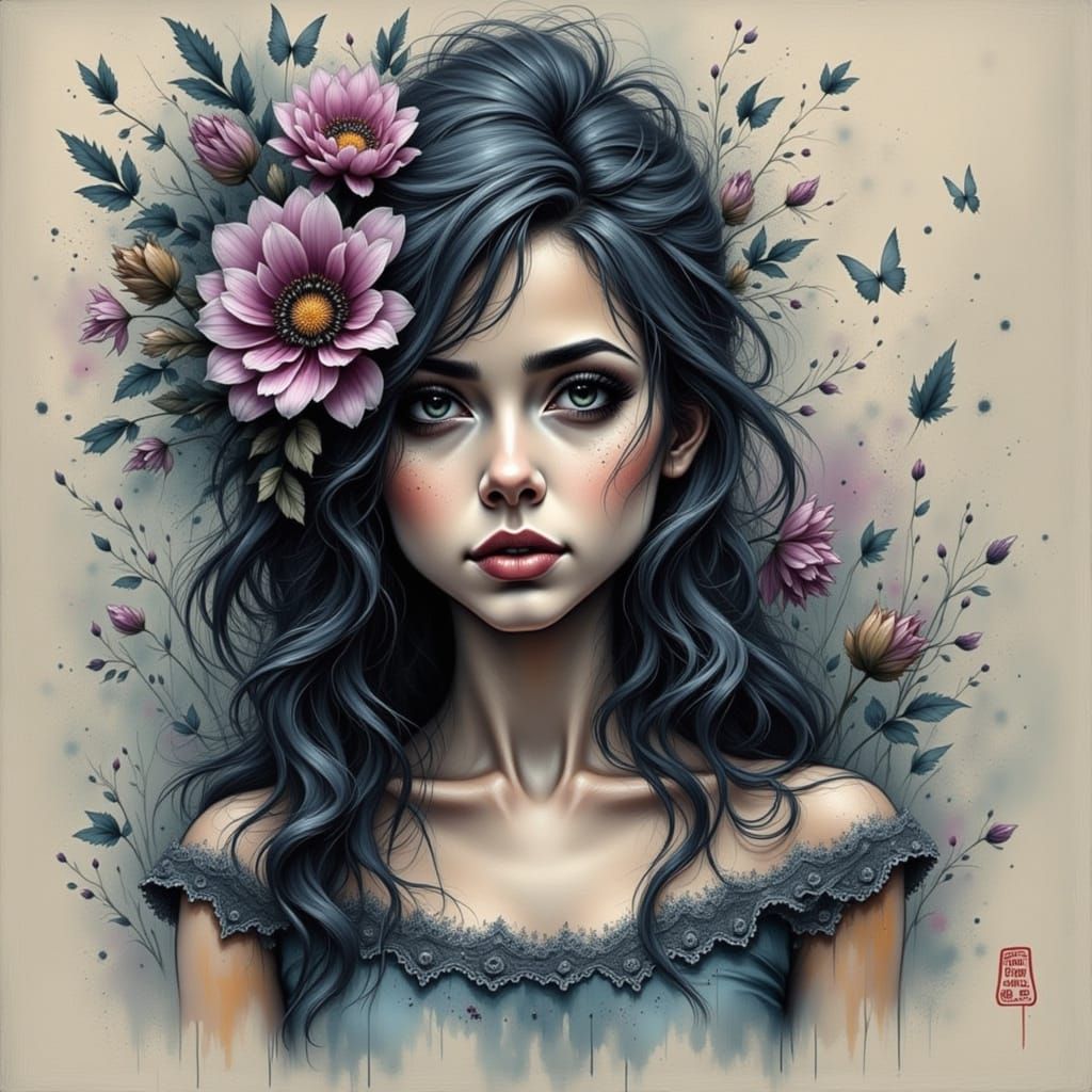 Ink and Blue Flux Caricature in a Soft Artistic Style