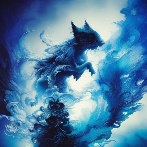 Monochromatic Blue Splash Art Gouache Composition