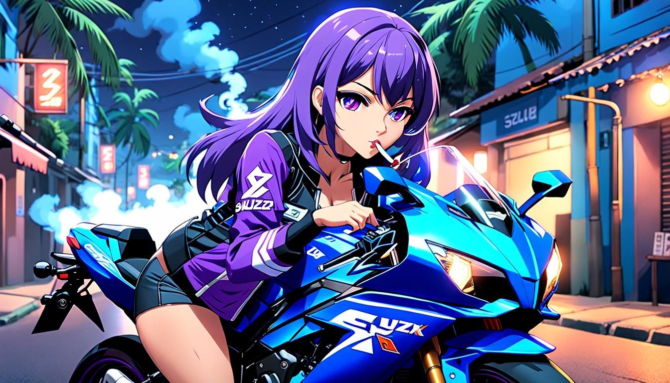 Anime Girl with Motorcycle in Studio Trigger Style