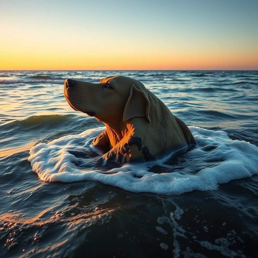 Serene Ocean Seascape with Canine Rock Formation