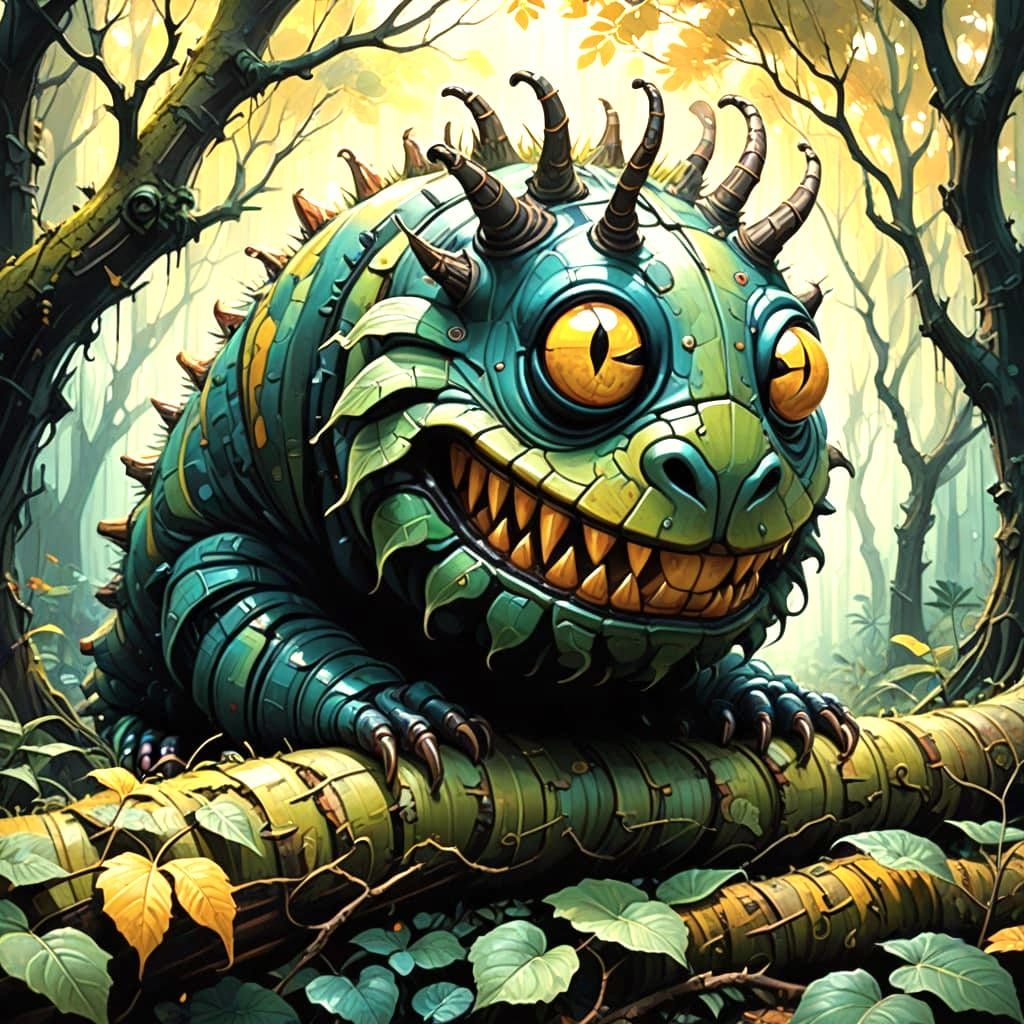 Surreal Giant Caterpillar Emerges from Dreamlike Landscape