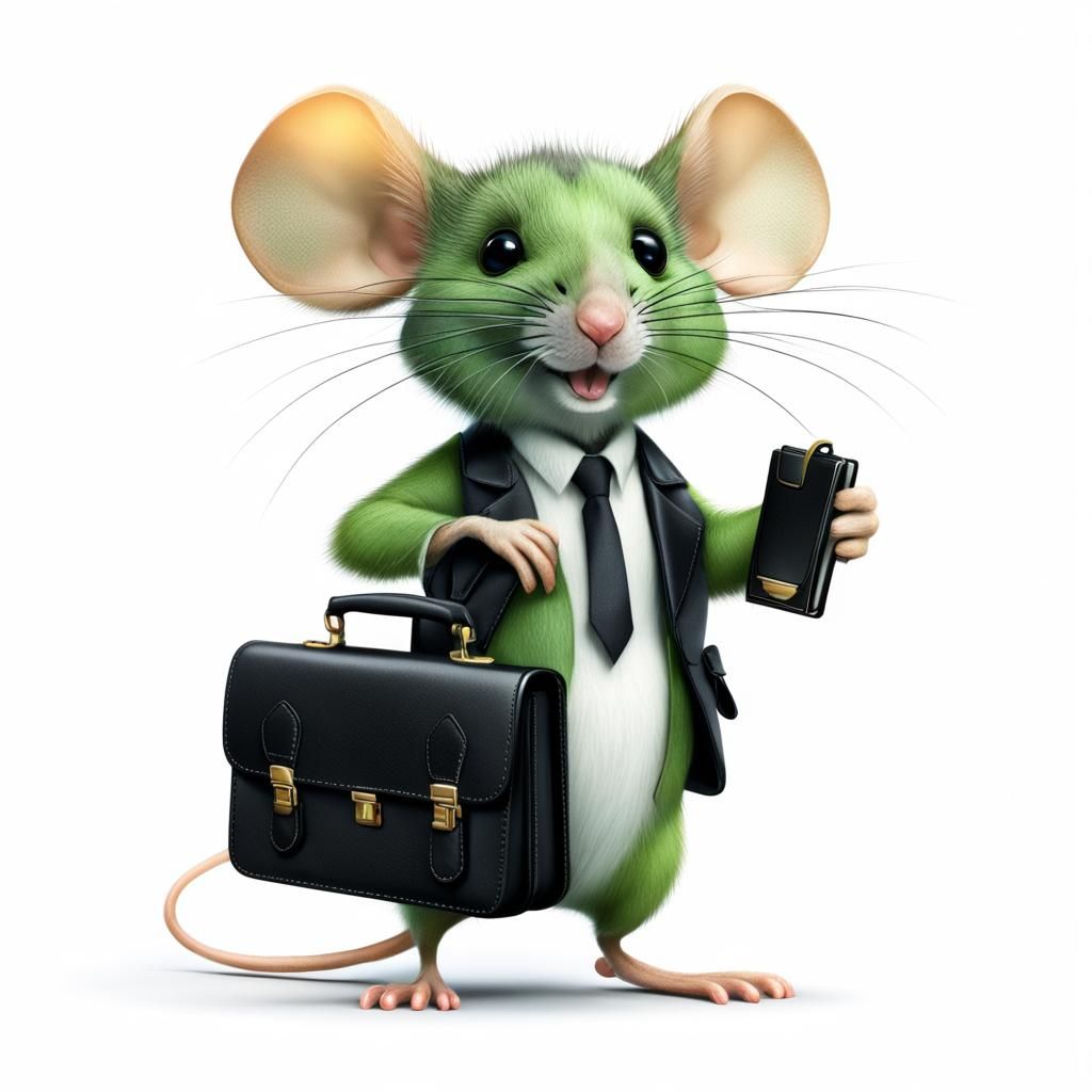 Green Mouse with Briefcase Illustration