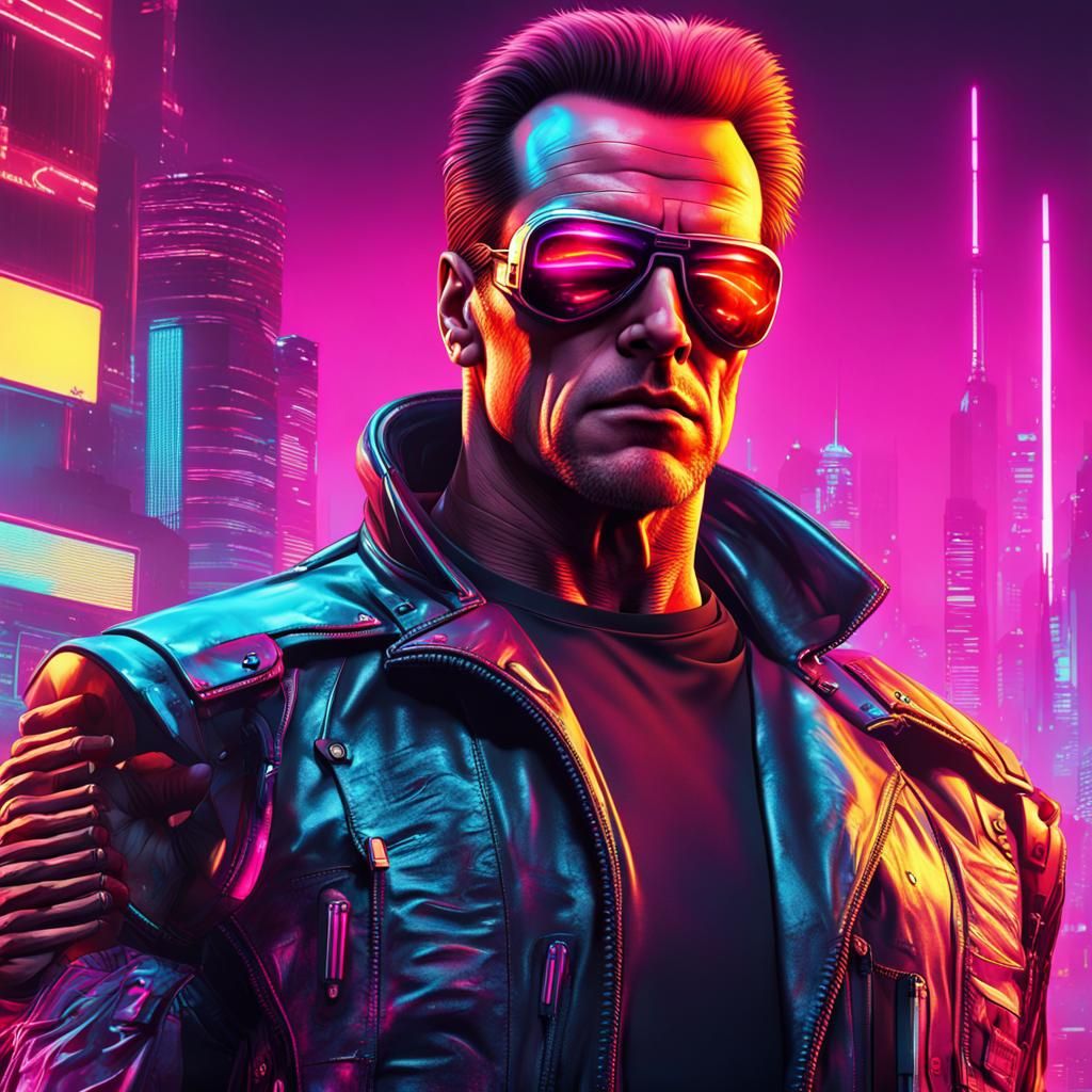 T800 in Cyberpunk City with Futuristic Suit