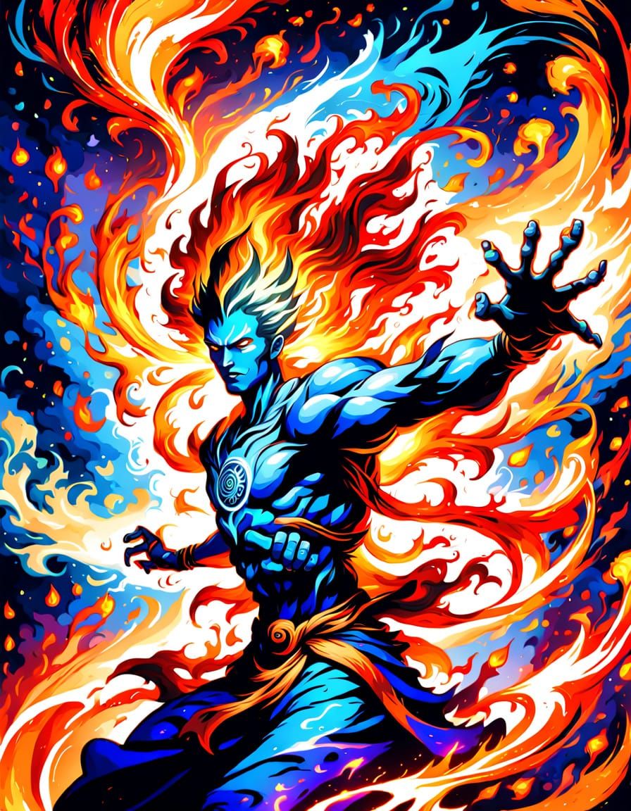 Radiant Fire Spirit Dances in Cosmic Oil Painting Style