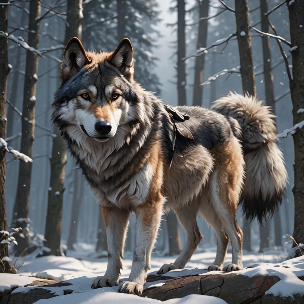 Anime Style Wolfdog in Detailed 3D Rendering