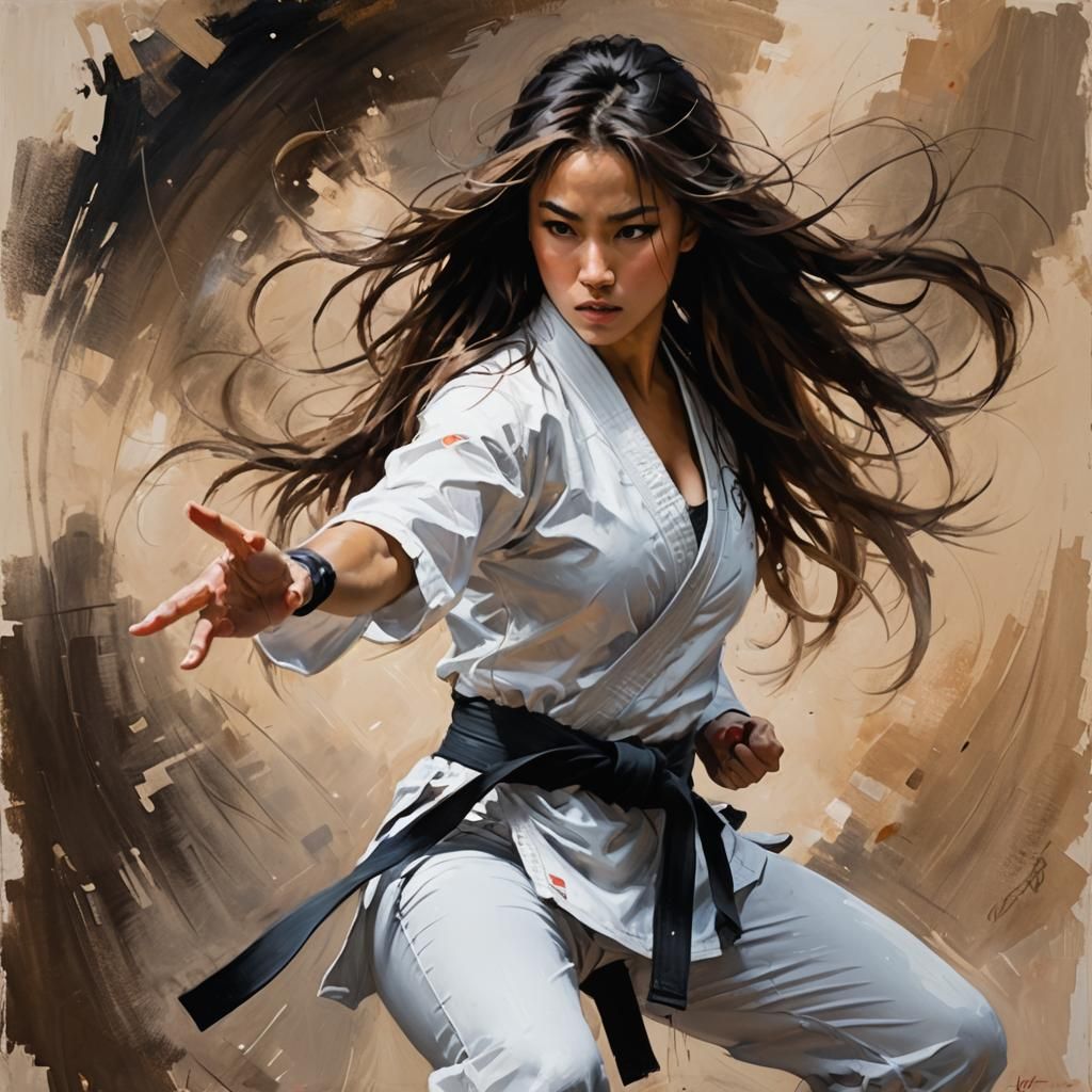 Dynamic Female Martial Artist in Combat Pose
