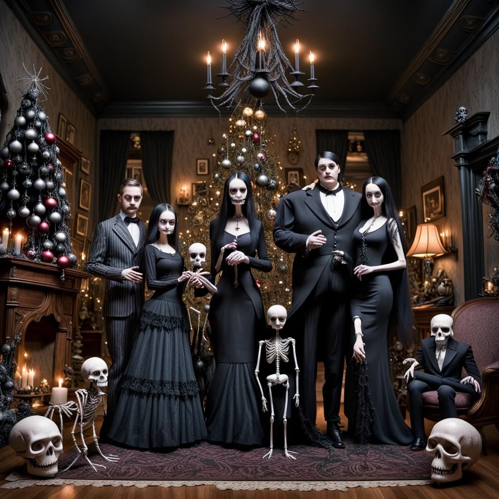 The Addams Family Celebrates Christmas in a Whimsical Gothic...