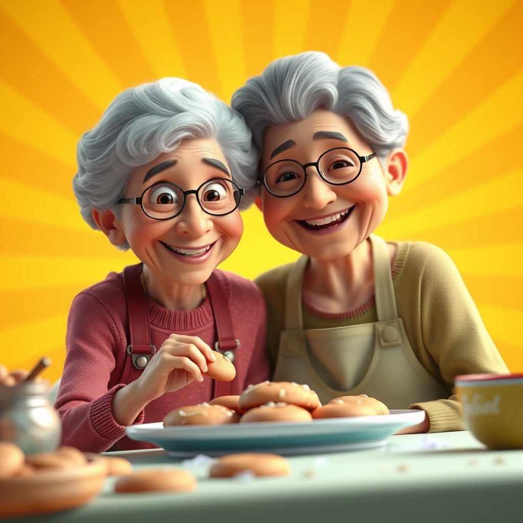 Grandmother and Grandchild Baking Cookies in 3D Style