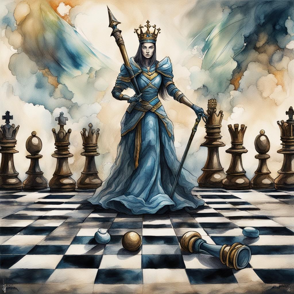 Chess Queen Spirit Brought to Life: Watercolor Concept Art