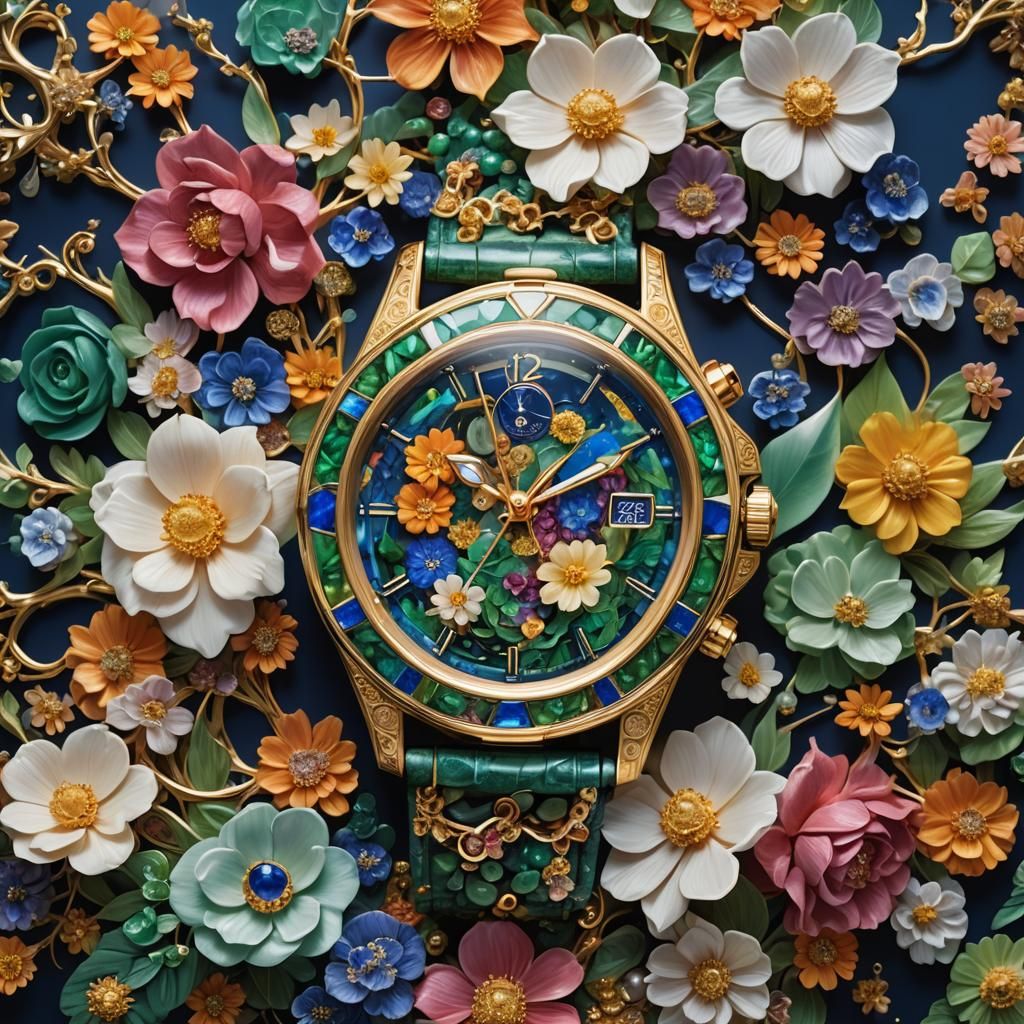 Floral Watch with Sapphire and Jade in Visionary Style