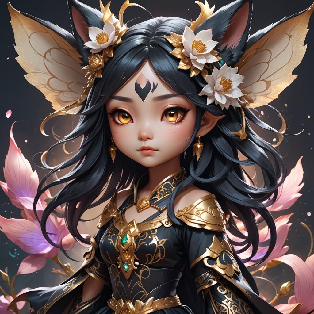Chibi Black Lotus Kitsune Fairy Portrait