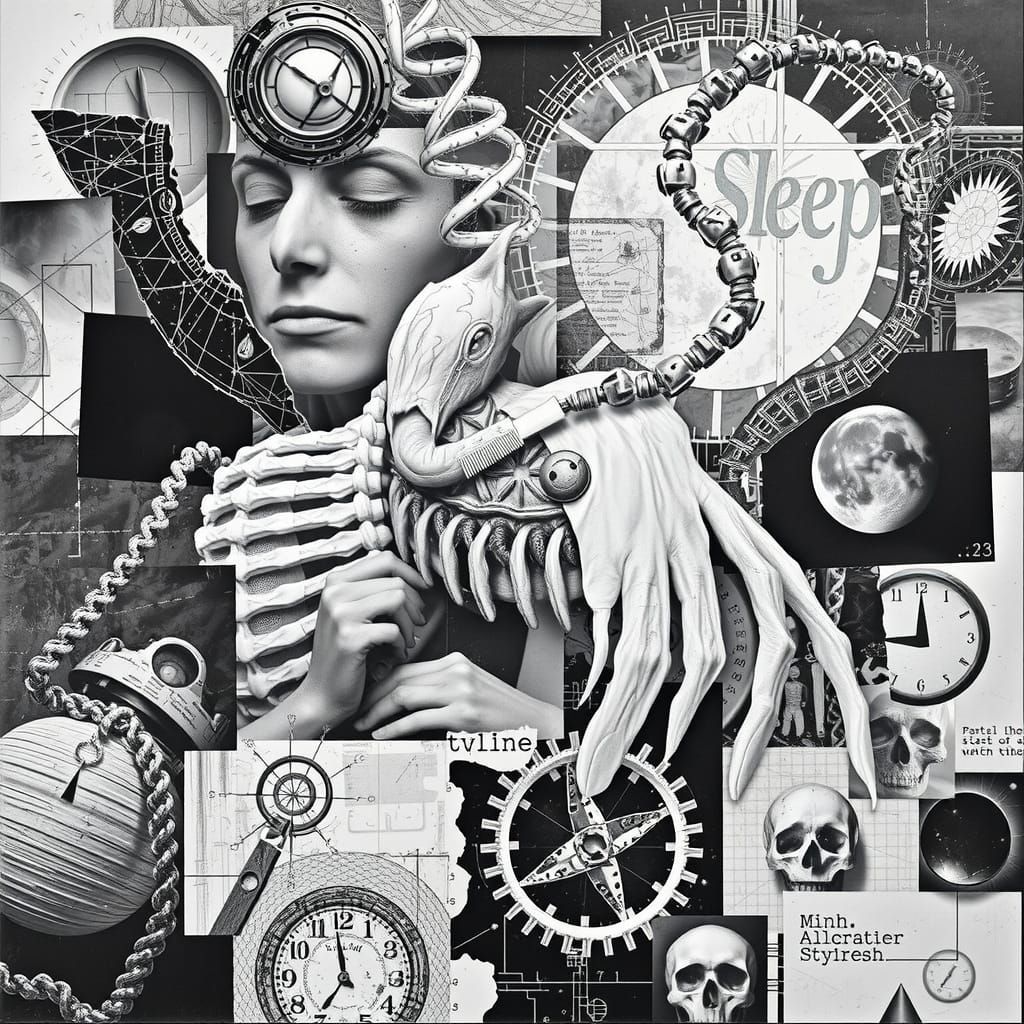Surreal Biomechanical Collage in Black and White Fine Art