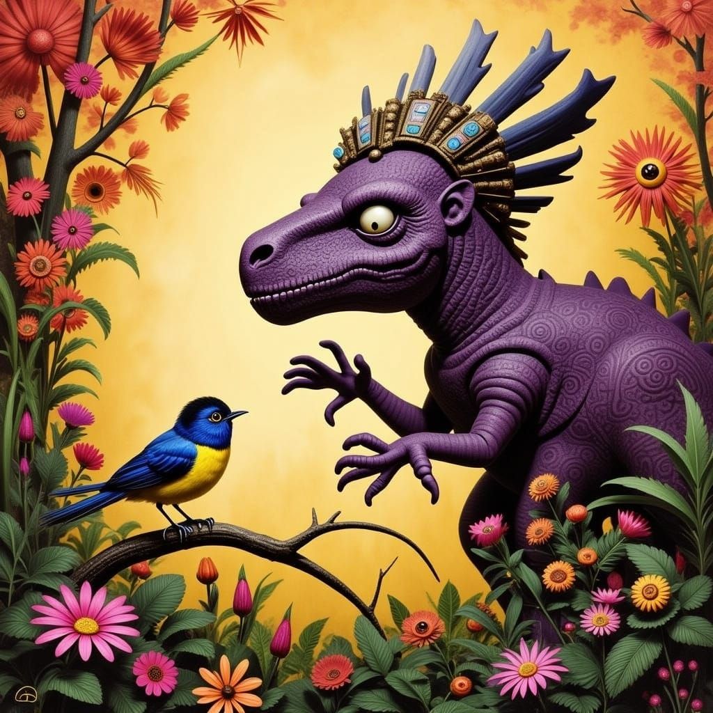 Whimsical Watercolor Scene: Delicate Songbird Surrounded by ...