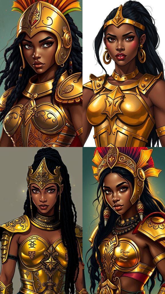 Elegant Warrior Woman in Bronze Armor