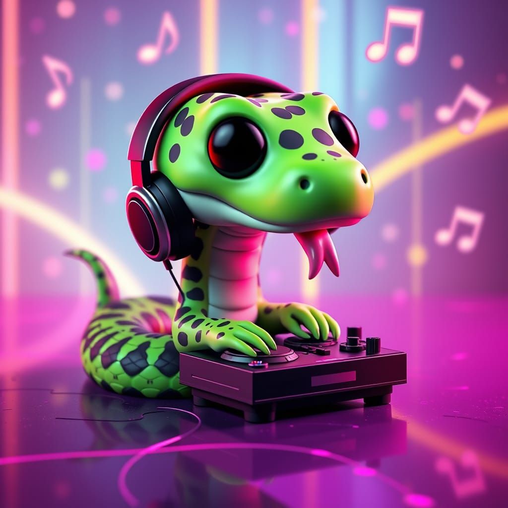 Funko Pop Snake DJ in Neon Anime Style