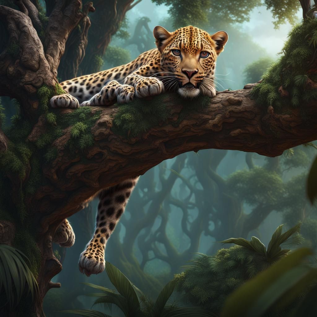 Leopard in Jungle: Detailed Matte Painting