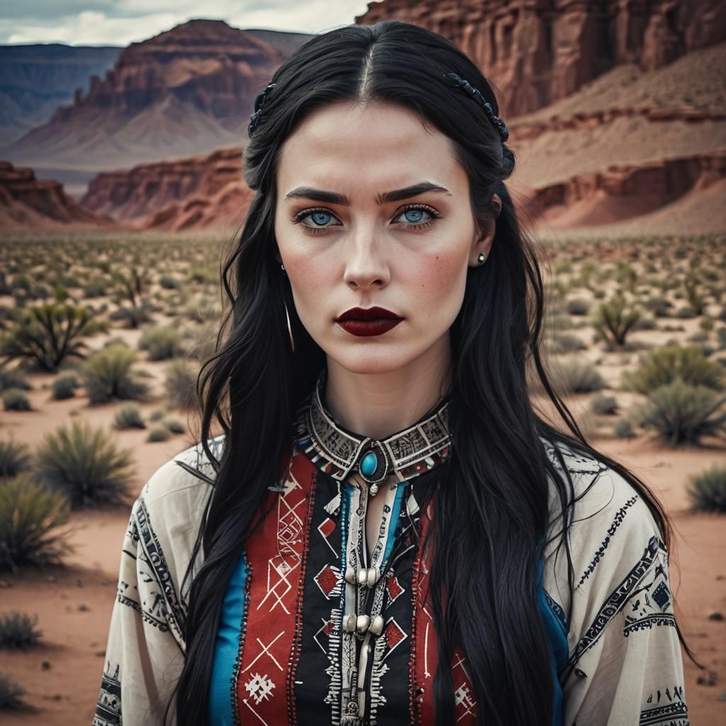 Portrait of Woman with Black Hair in Desert