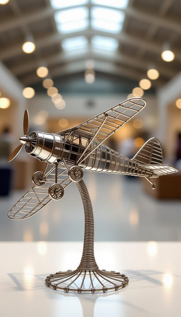 Wire Airplane Sculpture on Industry Art Background