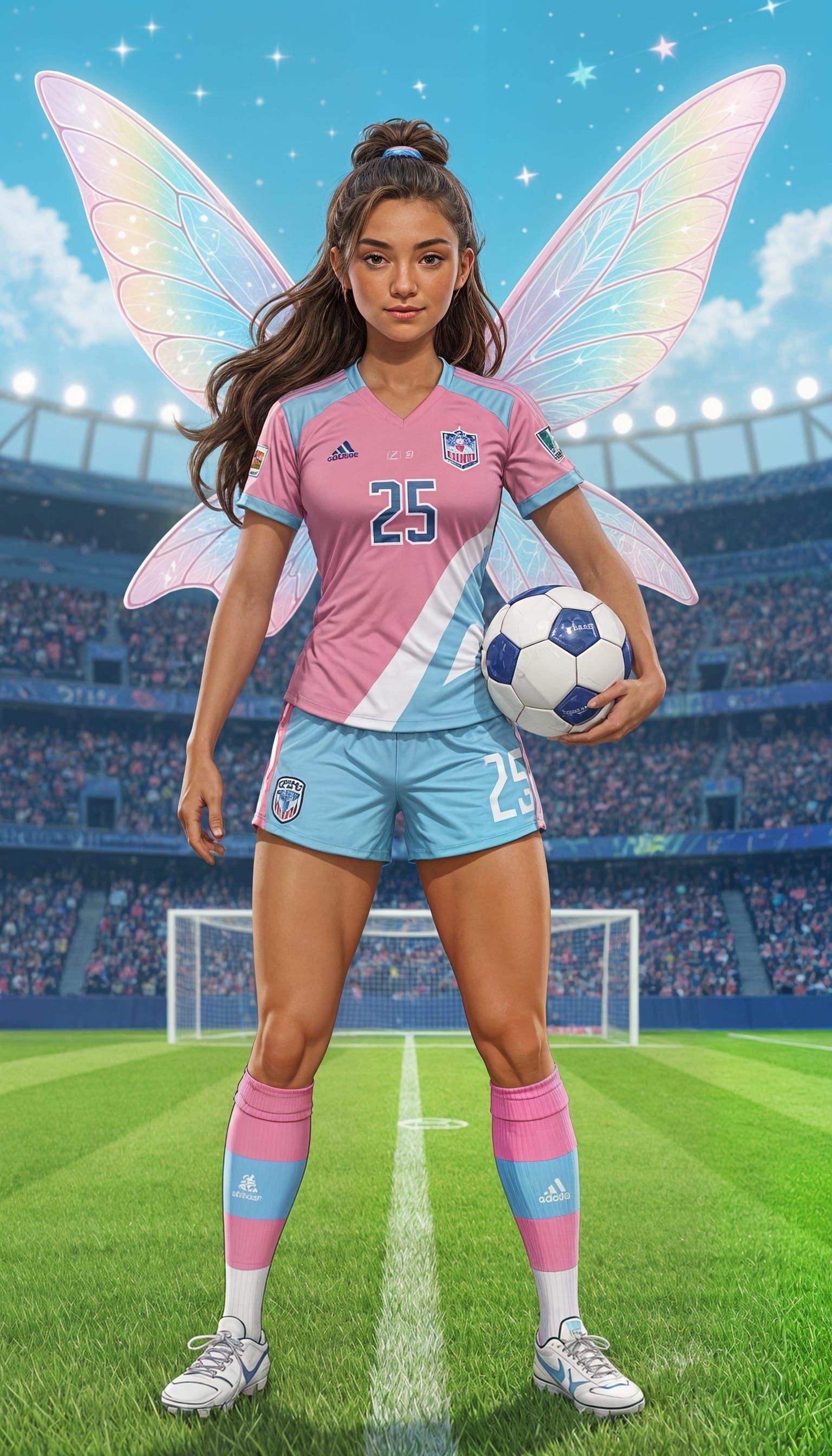 Athletic Fairy Soccer Player on Magical Field