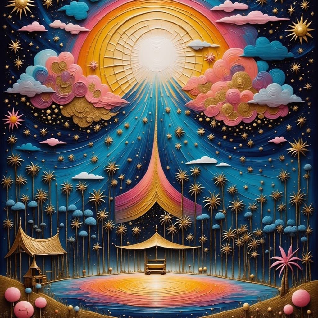 <lora:Gold and pink:1.0> <lora:TexturedFlux:1.0> Inside the mind of a dreamer.
Hyperrealism, surrealism, dreamlike, perf...