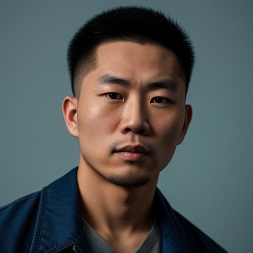 Hyperrealistic Mugshot of Handsome Asian Man