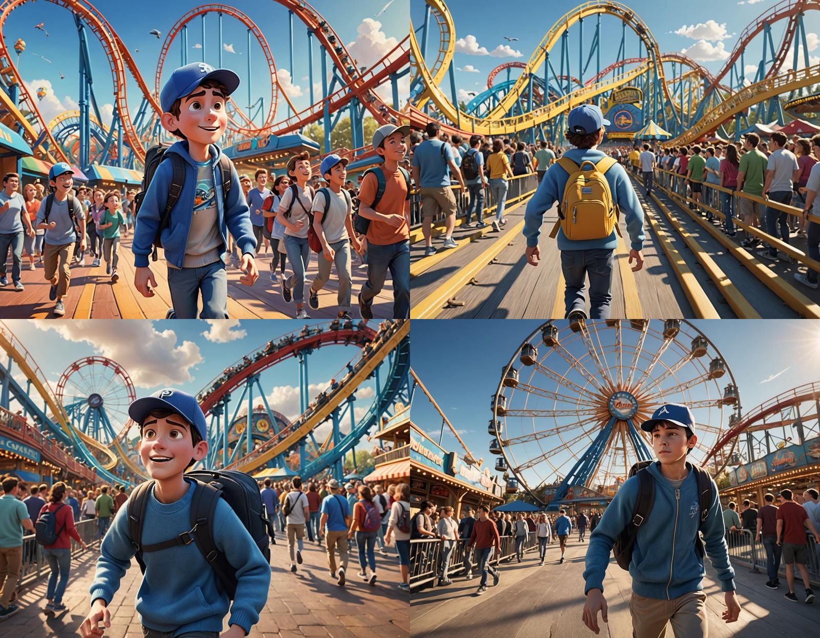Boy Running to Roller Coaster: 3D Digital Art