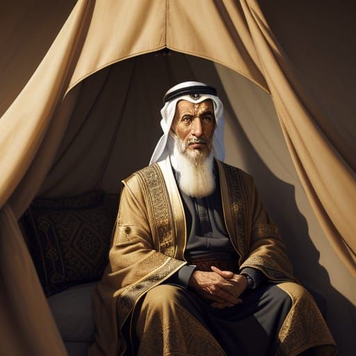 Wise Sheikh Zayed in Tent, Desert Landscape