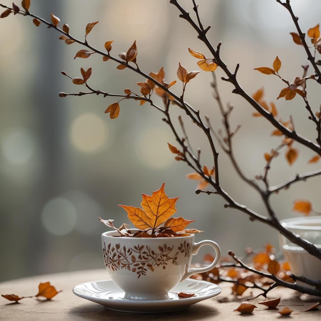 Autumn Tree Growing in Cup: Macro Still Life