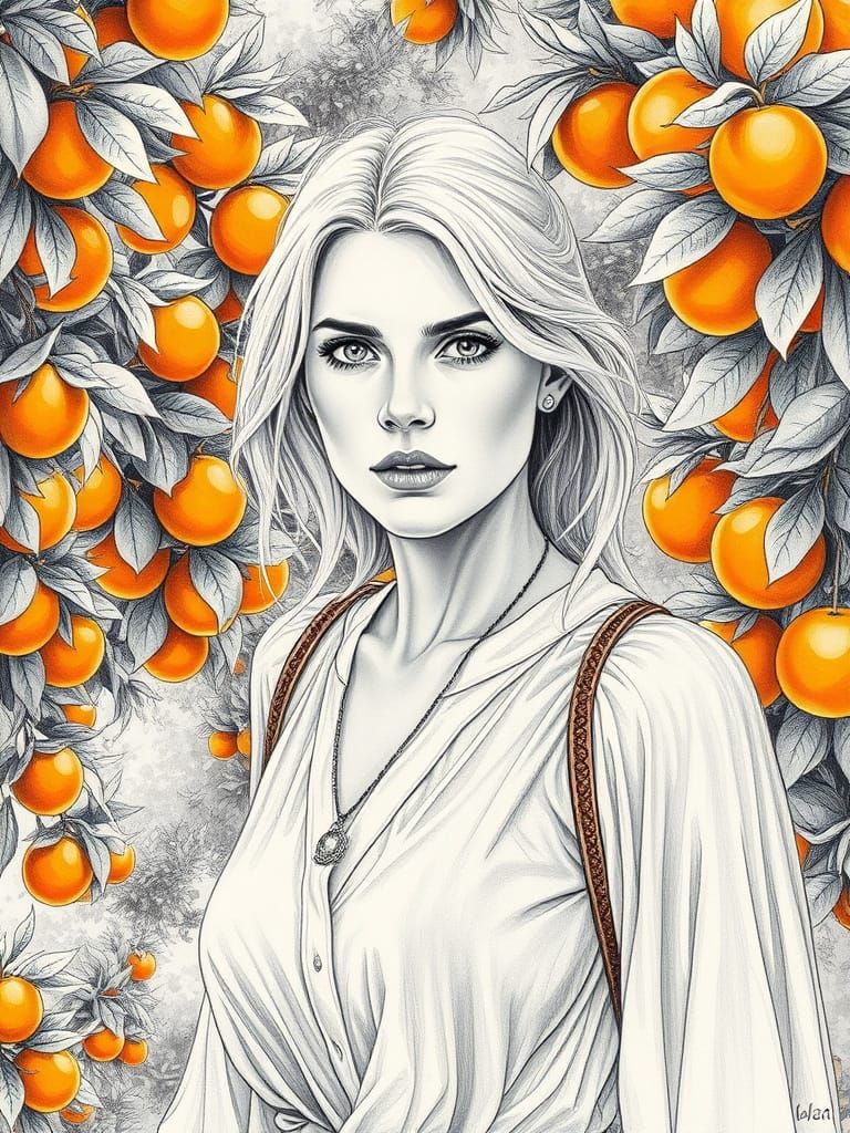 Realistic Portrait of a Strong Albanian Woman in a Lush Gard...