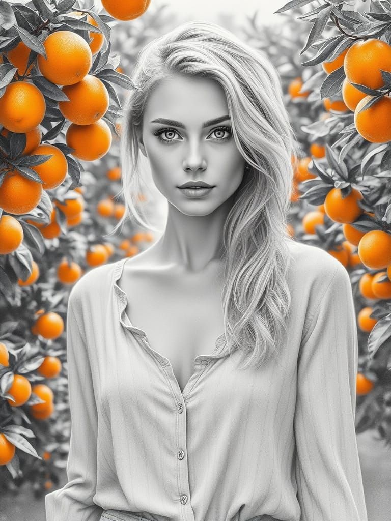 Pencil Portrait of Strong Albanian Woman in Garden