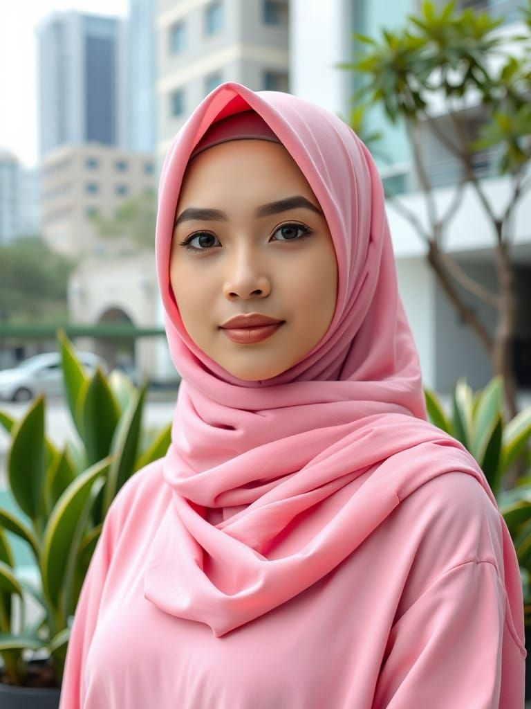 Stunning Hijabi Woman in Modern Cityscape