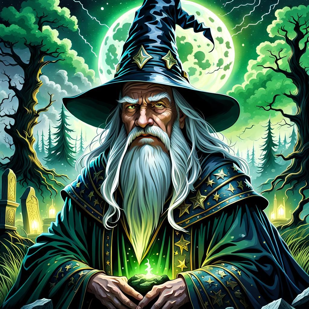 Old Wizard in Swamp Marsh: Watercolor Painting