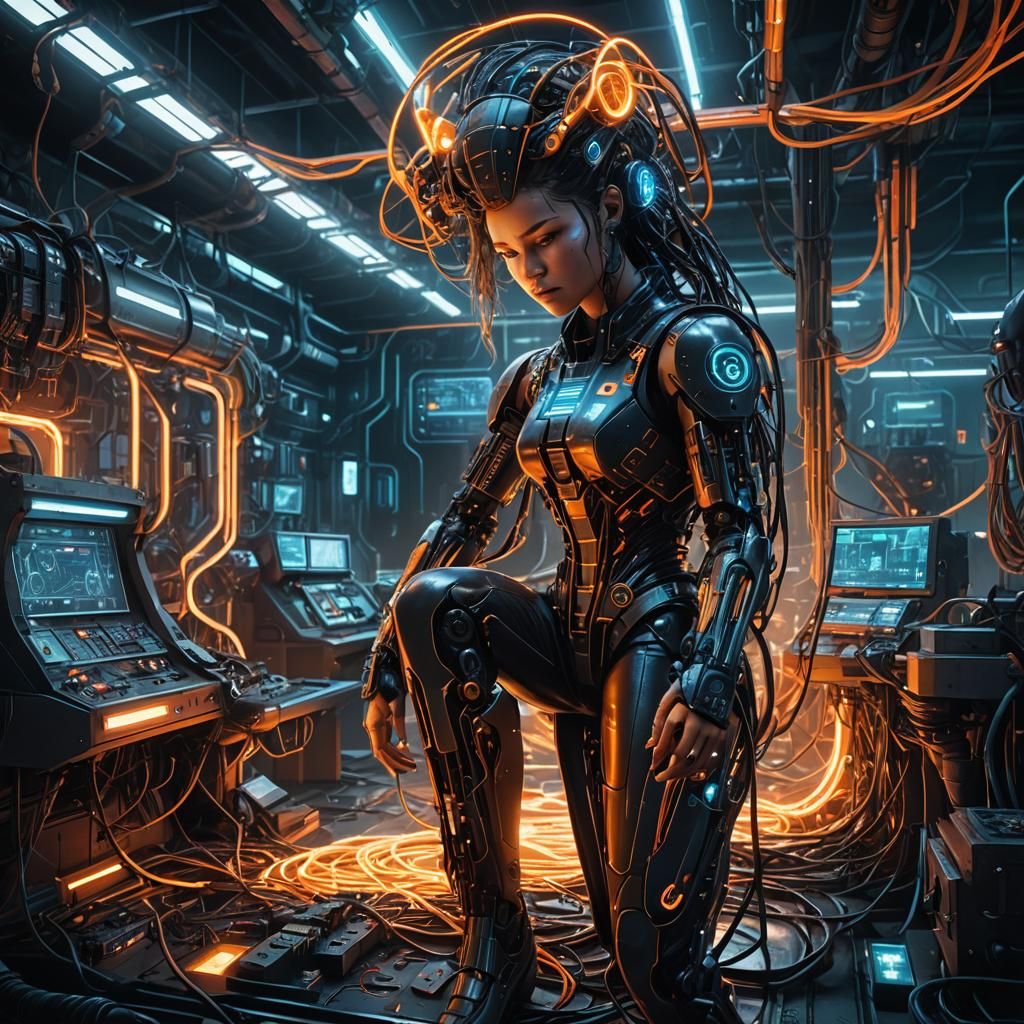 Cyberpunk Rebirth: Person in Futuristic Laboratory