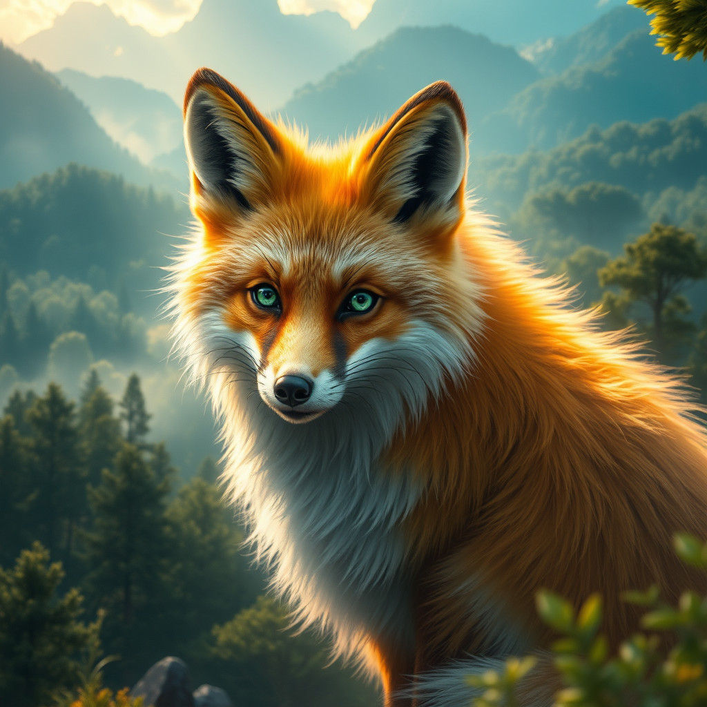 Majestic Fox in Dreamlike Forest: Matte Painting