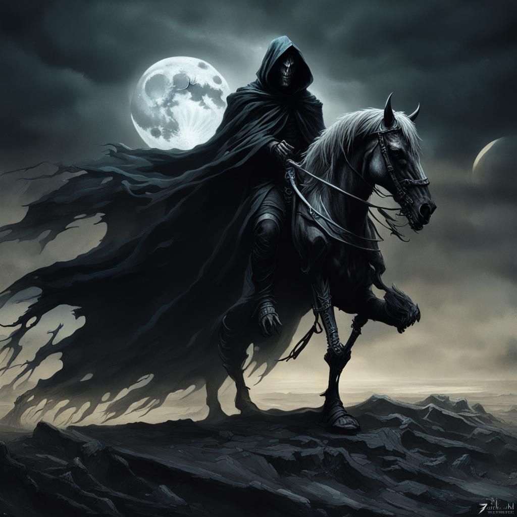 Dark Fantasy Grim Reaper on Skeletal Horse