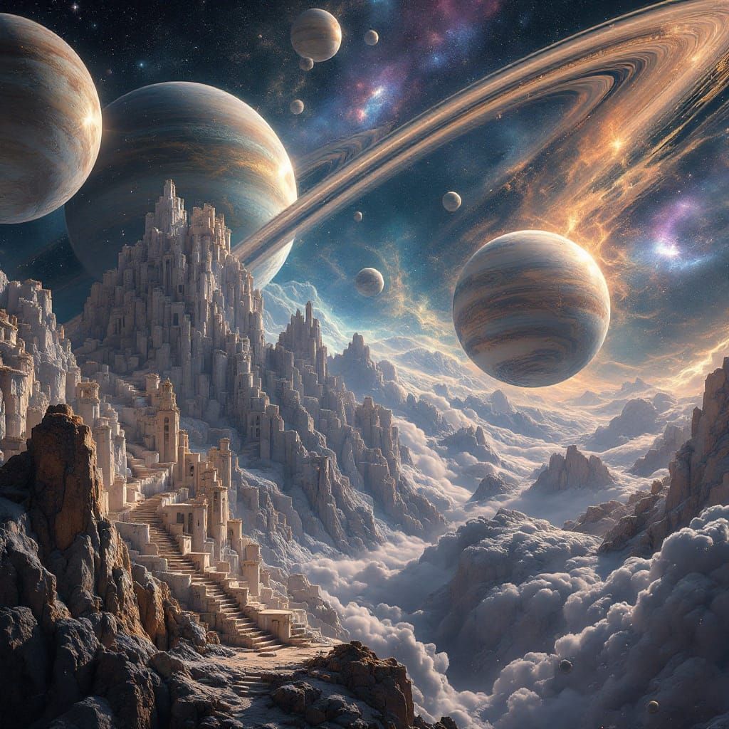 Cosmic Realm III: Celestial Architecture in Escher-Inspired...