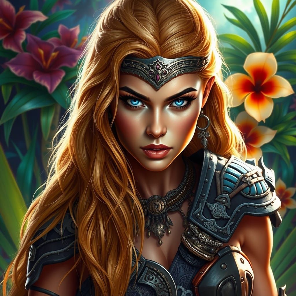 Hyperrealistic Portrait of a Fierce Amazonian Warrior Woman