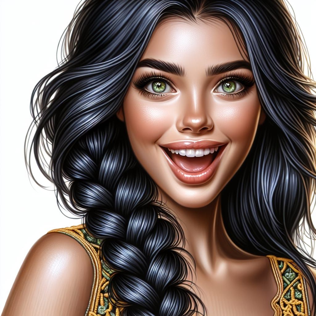 A young woman with beautiful silky shiny black hair with a b...