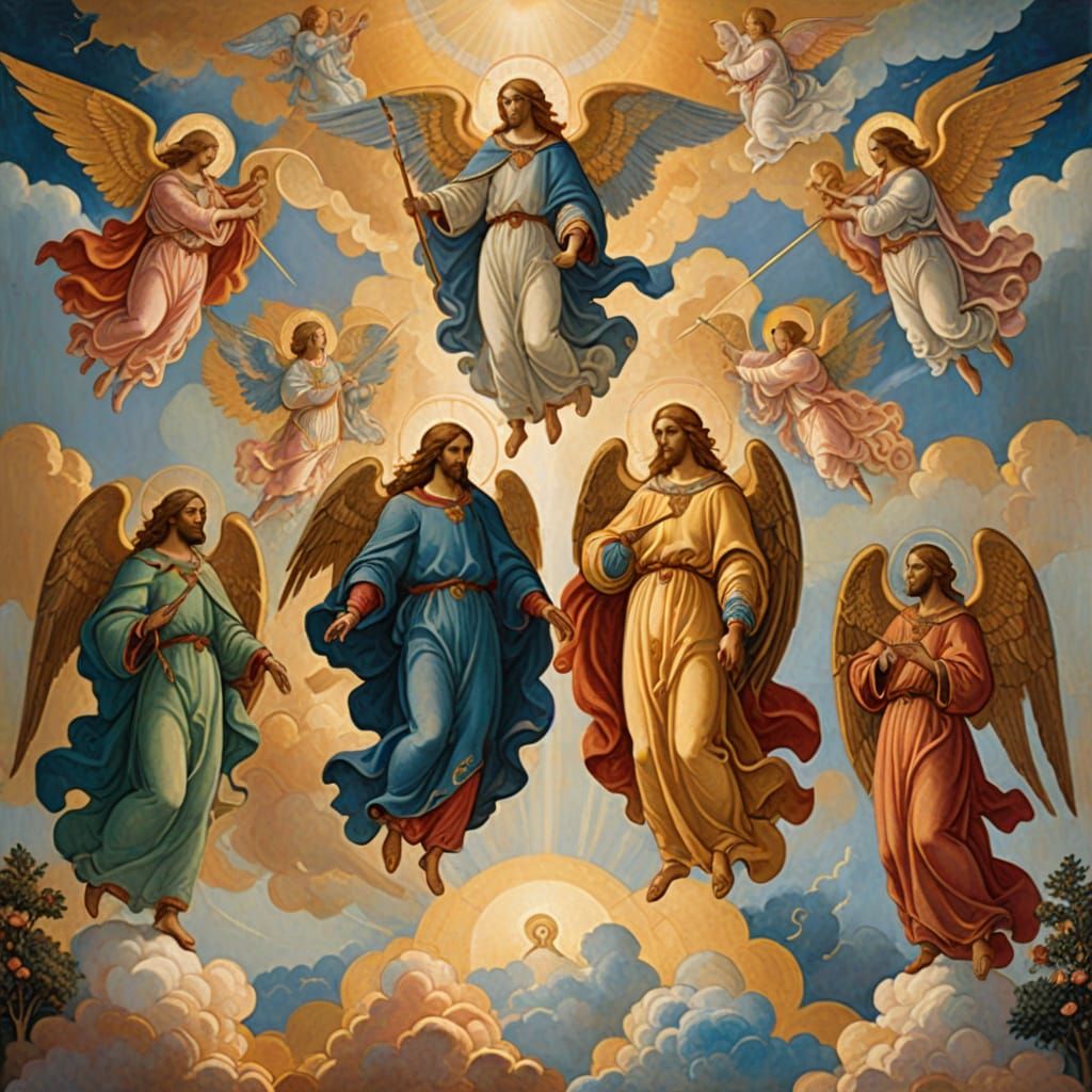 Seven Majestic Archangels in a Dreamlike Celestial Scene