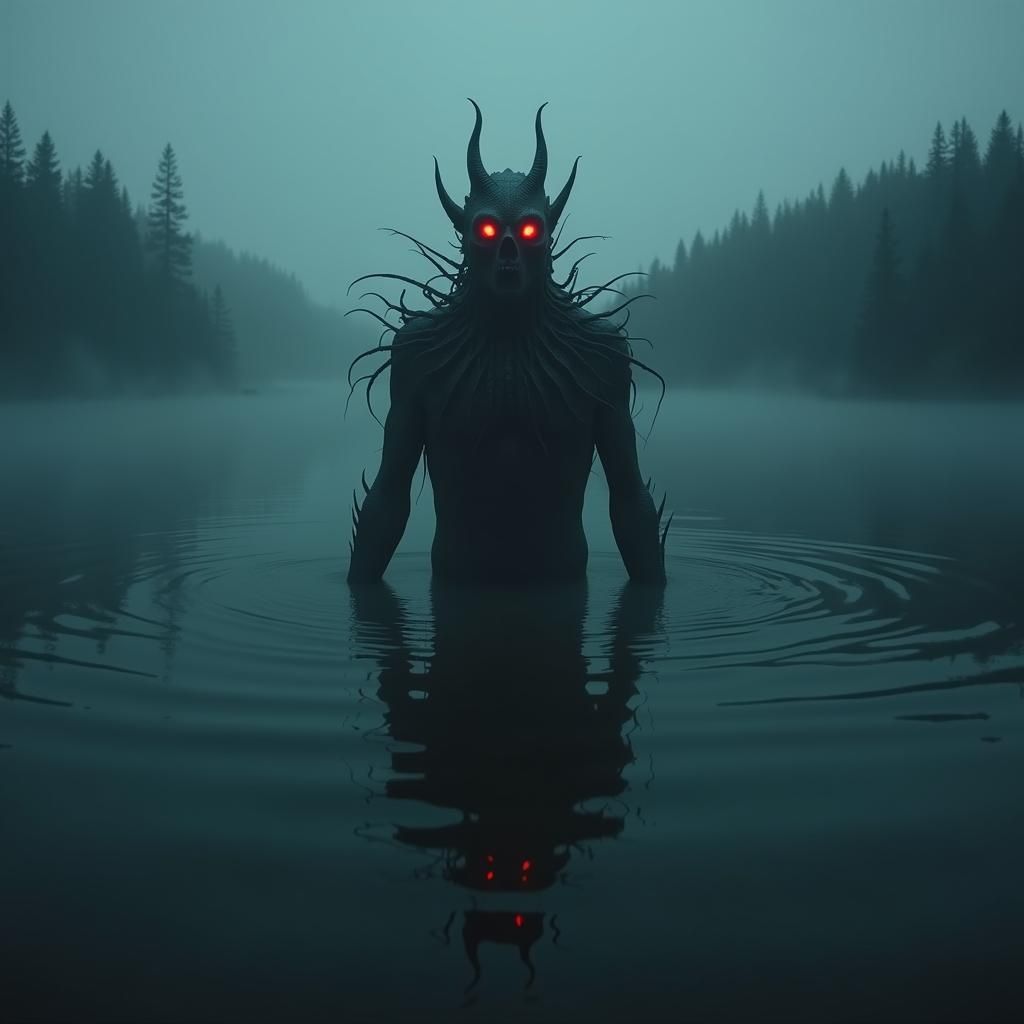 Eldritch Water Creature in Foggy Lake