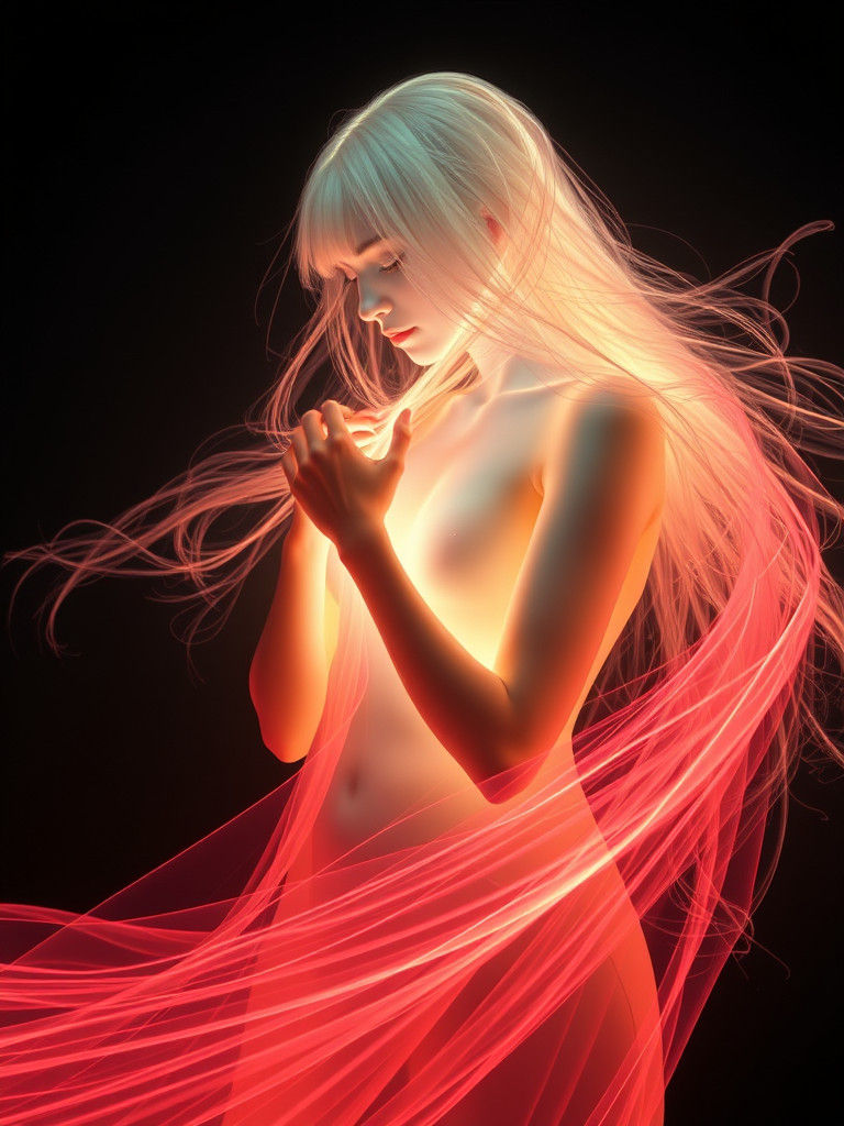 Iridescent Laser Light Woman: Bioluminescent Ecstasy