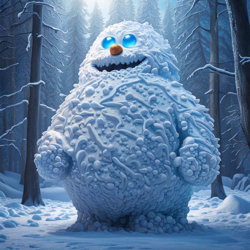 Cosmic Snowman in Winter Galaxy Forest