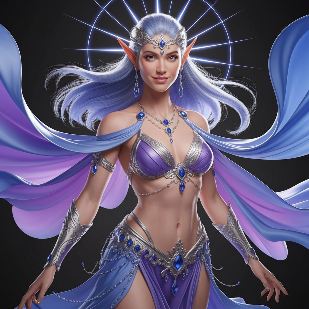 Elf Woman with Celestial Energy in Royal Blues